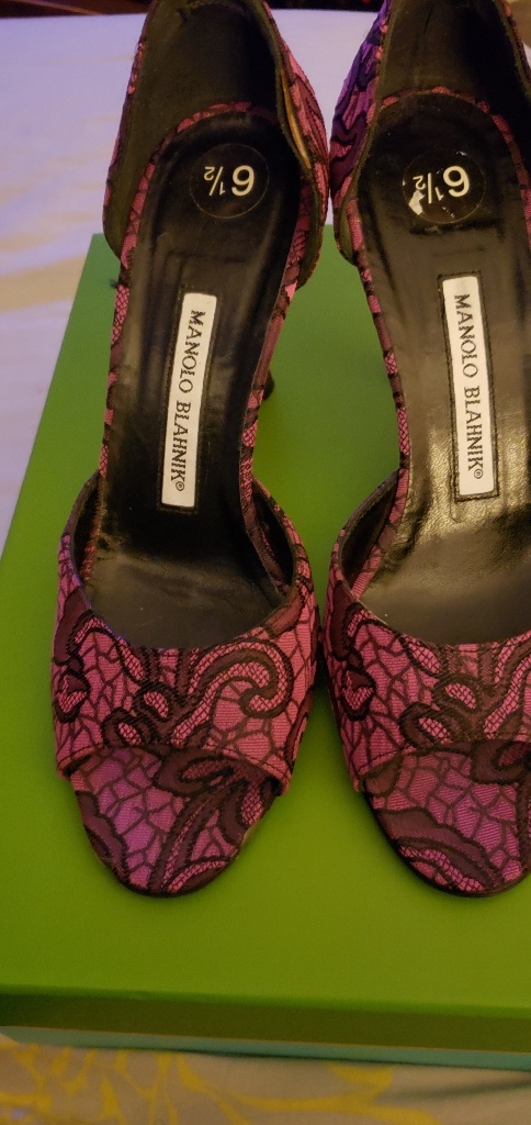 Beautiful Pink And Black Lace Designer Heels
